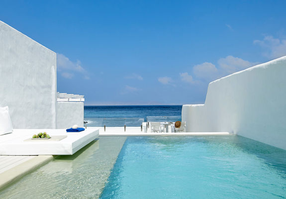 Knossos Beach Two Bedroom Spa Suite Water Front Private Pool big sunbed and pool