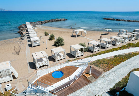 Knossos Beach Dog Pool area and view of the beach