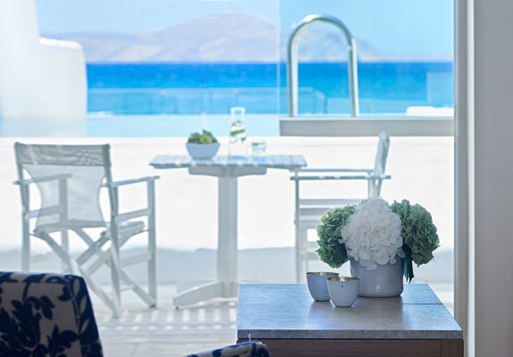 Knossos Beach Two Bedroom Spa Suite Water Front Private Pool amenities and terrace view