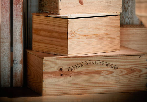 Wooden boxes of wine bottles