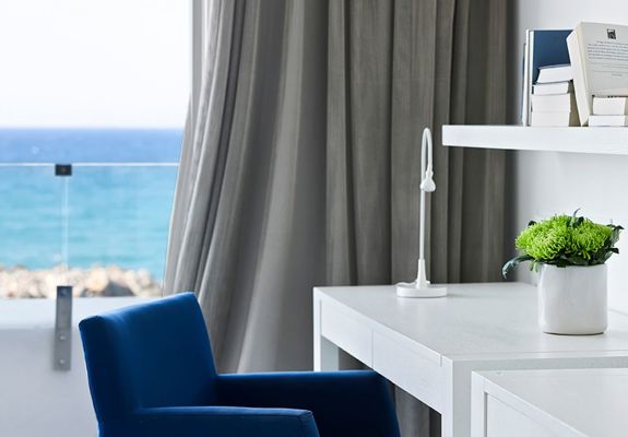 Knossos Beach Two Bedroom Suite Water Front decorated desk with chair